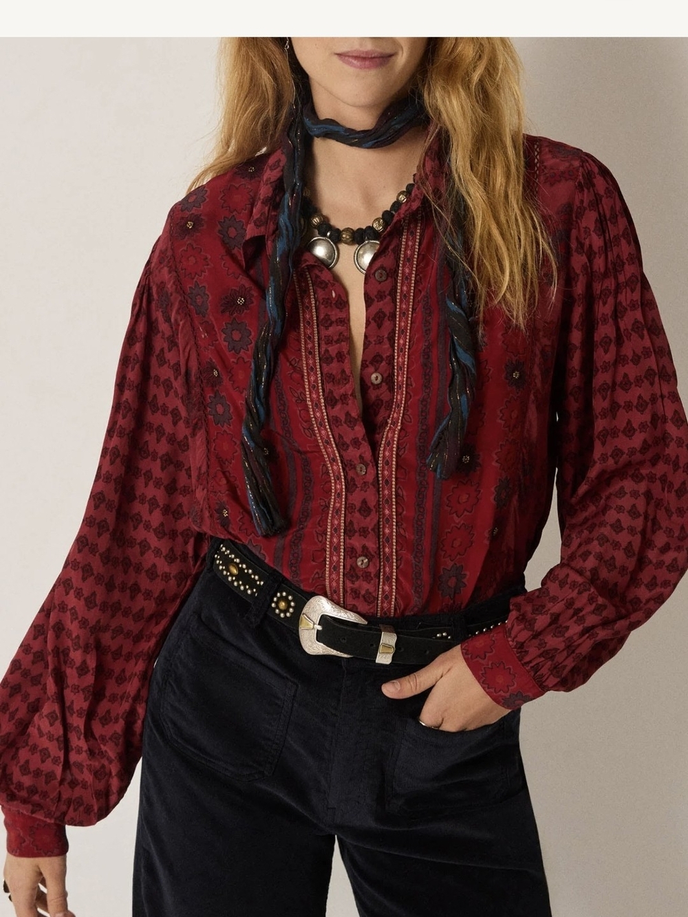 NWT Maison Hotel Emilie Blouse In Chateau Bordeaux Size L